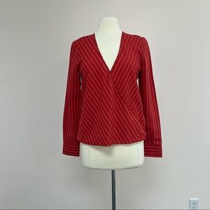 BCBGMAXAZRIA Women's Striped High-low Faux Wrap Top in Venetian Red